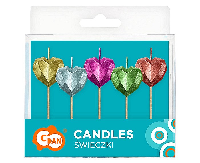GOD LUMANARI TORT Pick candles Hearts, metallic, 7.5cm 5/set SF-PSEM [2]