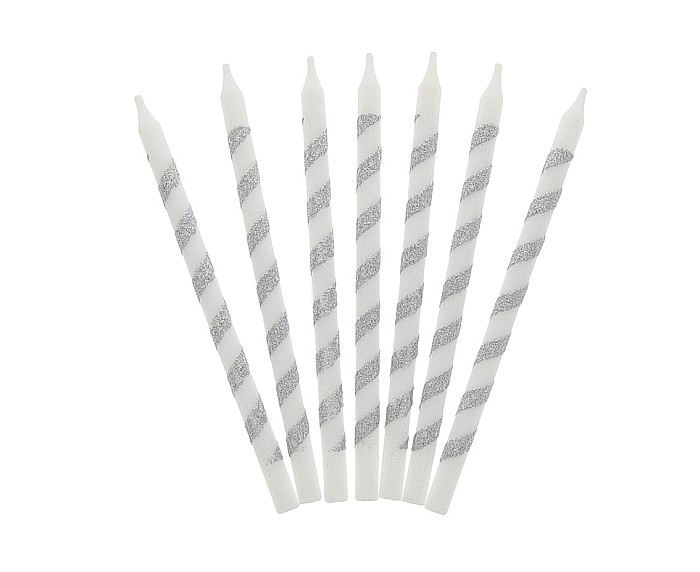 GOD LUMANARI TORT Birthday candles Twister, glitter silver, 12cm 16/set SF-TWBS [1]