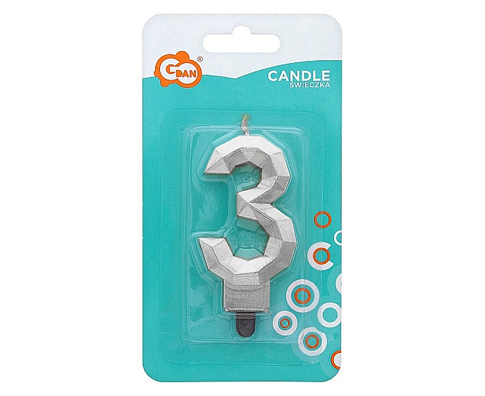 GOD LUMANARI TORT Number 3, metallic silver, 7.6cm PF-SDS3 [2]