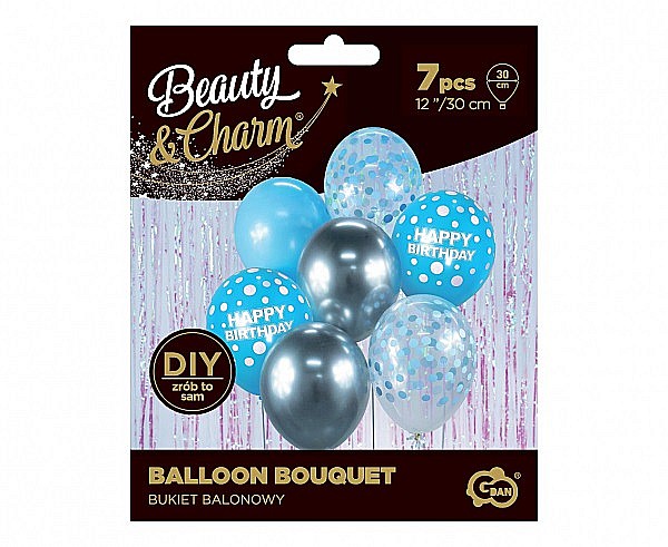 GOD BALOANE Balloon Bouquet B&C, 30cm, Happy Birthday, silver and blue 7/set BB-SNH7 [3]