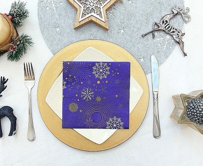 GOD SERVETELE 33*33CM 20/SET NAVY BLUE SNOWFLAKES PG-SNBS [3]