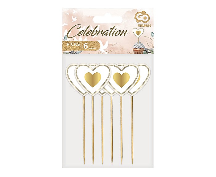 GOD DECORATIUNI DIN LEMN PENTRU BRIOSE Picks Gold Heart, 6/set RV-PZLS [2]