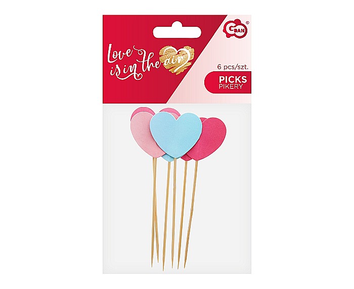 GOD DECORATIUNI DIN LEMN PENTRU BRIOSE Picks Love in the air - 3D hearts, 6/set RV-PLOV [2]