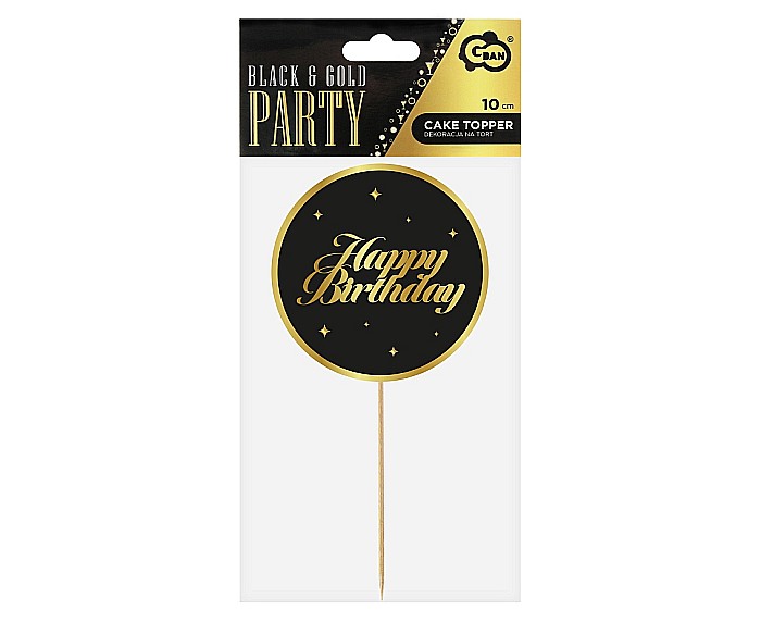 GOD DECORATIUNI DIN LEMN PENTRU TORT B&G Party, Happy Birthday, black stars, 10cm RV-DTGC [2]
