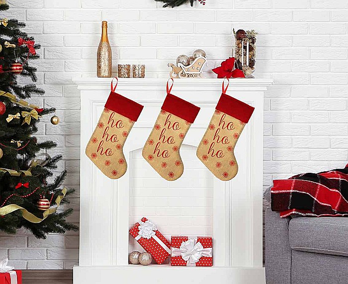GOD DECORATIUNE CRACIUN SOSETA Christmas sock jute HO HO HO, 46cm NW-SSHO [2]