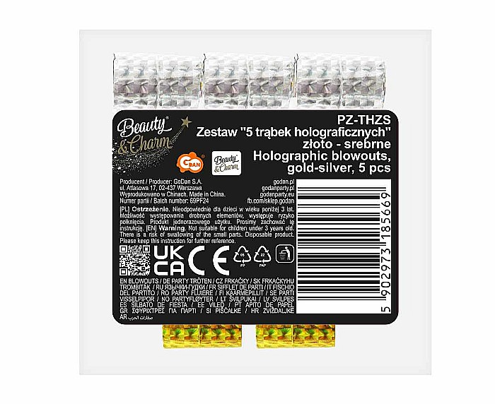 GOD FLUIERE DIN HARTIE PARTY Holographic blowouts, 25cm, gold-silver 5/set PZ-THZS [3]