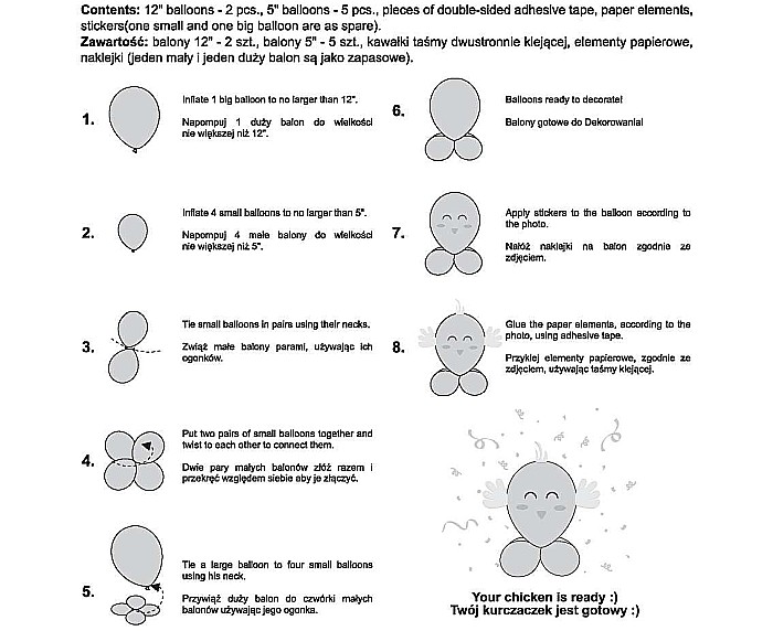 GOD SET BALON SMART Cute Animals - Chicken, 13-30cm, 7pcs GZ-UZKU [2]