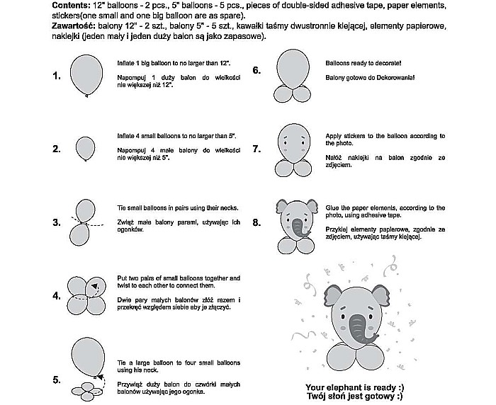 GOD SET BALON SMART Cute Animals - Elephant, 13-30cm, 7pcs GZ-UZSL [2]