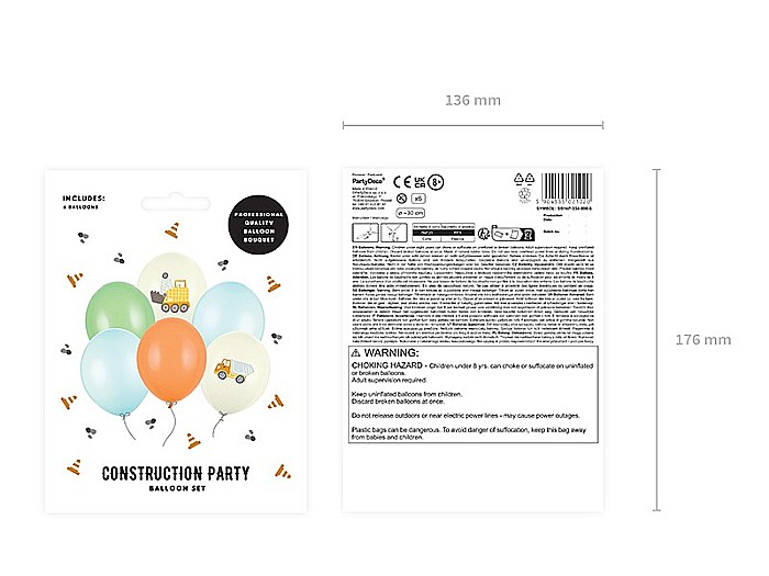 PD BALOANE Balloons 30cm, Construction vehicles, pastel light cream 6/set SB14P-334-000-6 [5]