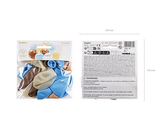 PD BALOANE Latex balloons set, 27-30cm, pastel sky blue, light peach-clear, mix 10/set ZBL1 [3]