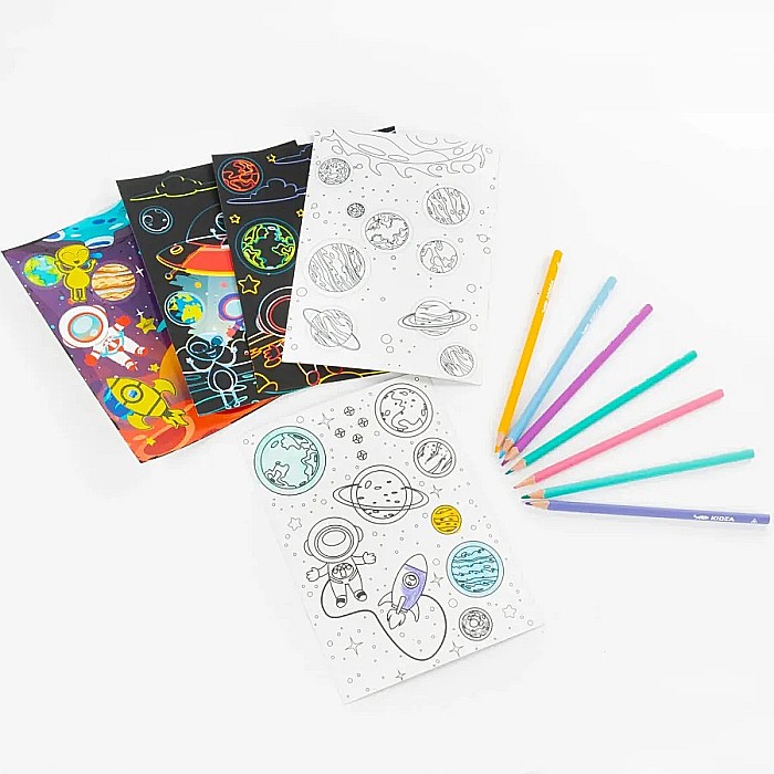 DE CARTE DE COLORAT SCRATCH ART BOOK 5 COLI + STICKERE COSMOS GLOW IN THE DARK KIDEA SCWKKKA [4]