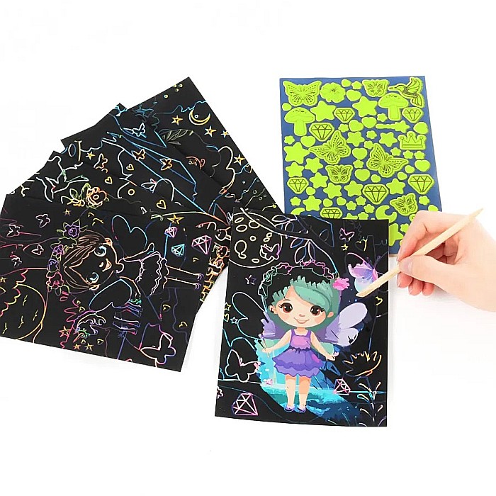 DE CARTE DE COLORAT SCRATCH ART BOOK 5 COLI + STICKERE MAGIC GLOW IN THE DARK KIDEA SCWKMKA [7]