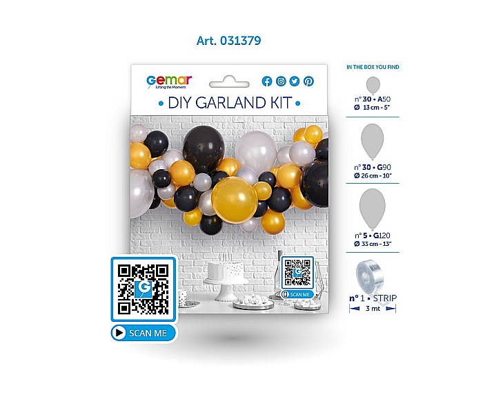 GOD GHIRLANDA DIN BALOANE GEMAR DIY Silver- Gold- Black, 2m, 65/set 031379 [3]