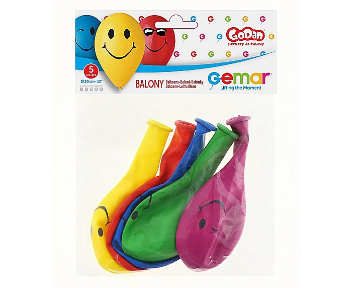 GOD BALON LATEX GEMAR Balloon Premium 3 Smileys, 30cm, 5/set GS110/PS3M [2]