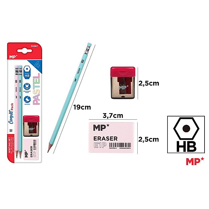 SET DE SCRIS IPB 2 CREIOANE CU RADIERA HB + RADIERA + ASCUTITOARE PASTEL PA667 [1]
