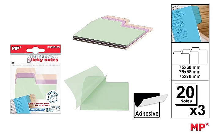 POST IT ADEZIV TRANSLUCID IPB 75*60-68-78MM CULORI PASTEL 3*20/SET PN350-02 [1]