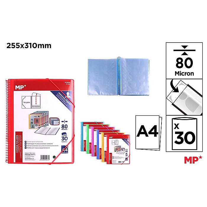 MAPA PREZENTARE A4 IPB PERSONALIZABILA CU SPIRA SI ELASTIC 30 FOLII CULORI ASORTATE PC503F [1]