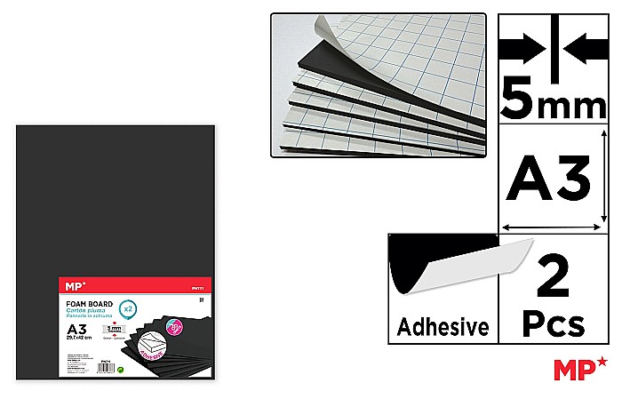 CARTON MOUSSE IPB ADEZIV A3 5MM 2/SET NEGRU PN711 [1]