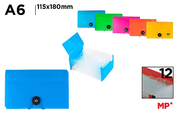 SERVIETA IPB A6 PP 12 COMPARTIMENTE CU ELASTIC CULORI NEON PC616 [1]