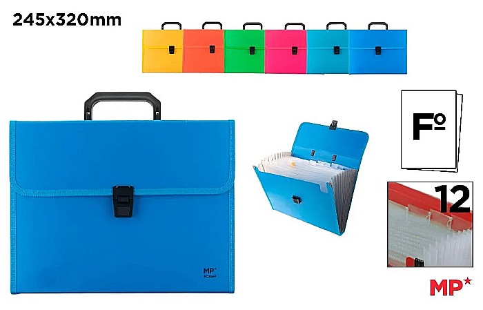 SERVIETA IPB A4 PP 12 COMPARTIMENTE CU MANER CULORI FLUO PC305AF [1]