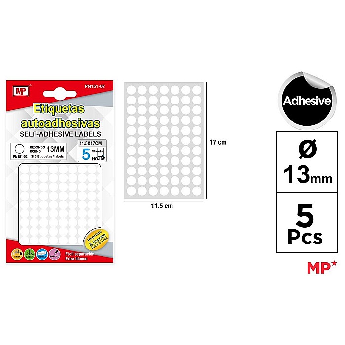 ETICHETE ADEZIVE IPB 13MM 5 COLI/SET 385 BUCATI ROTUNDE PN151-02 [1]
