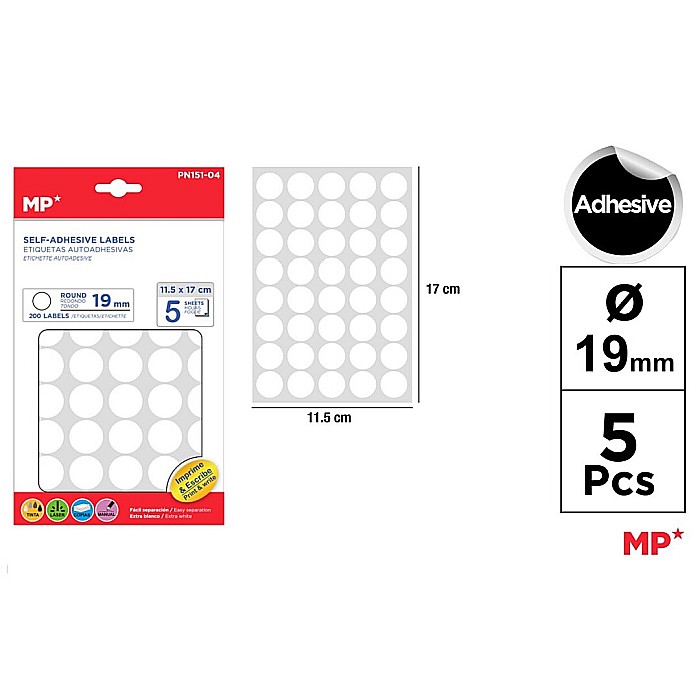 ETICHETE ADEZIVE IPB 19MM 5 COLI/SET 200 BUCATI ROTUNDE PN151-04 [1]