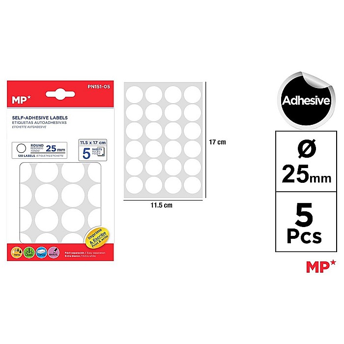 ETICHETE ADEZIVE IPB 25MM 5 COLI/SET 120 BUCATI ROTUNDE PN151-05 [1]