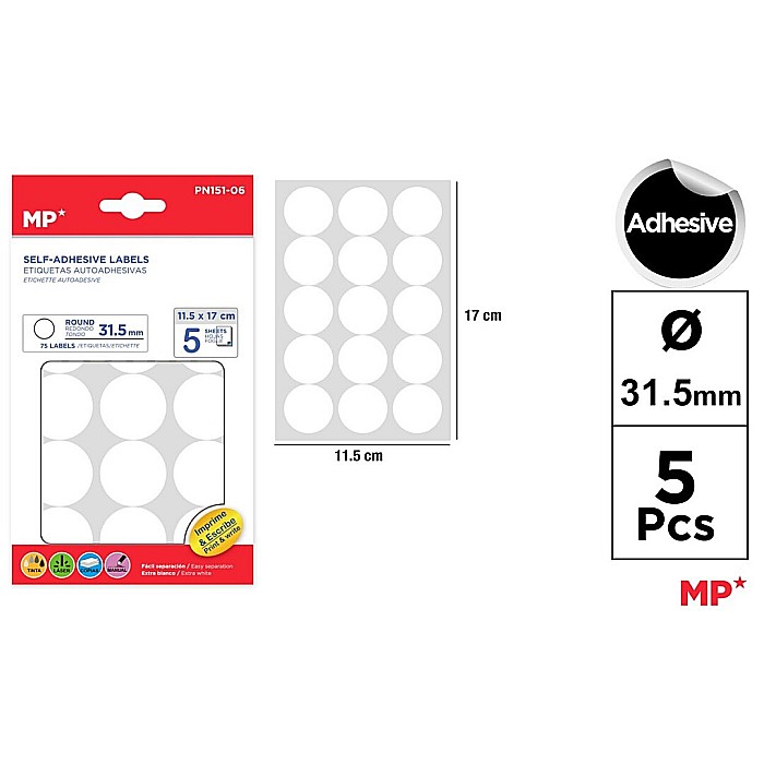 ETICHETE ADEZIVE IPB 32MM 5 COLI/SET 75 BUCATI ROTUNDE PN151-06 [1]