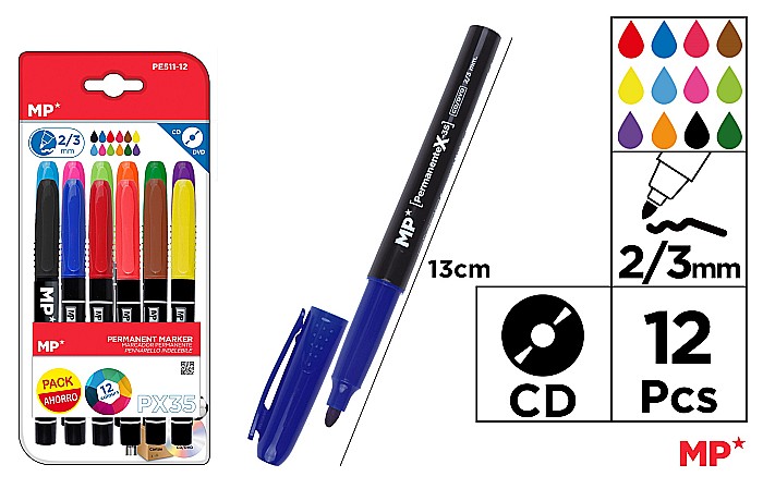MARKER PERMANENT IPB PENTRU CD 2/3MM 12 CULORI/SET PE511-12 [1]