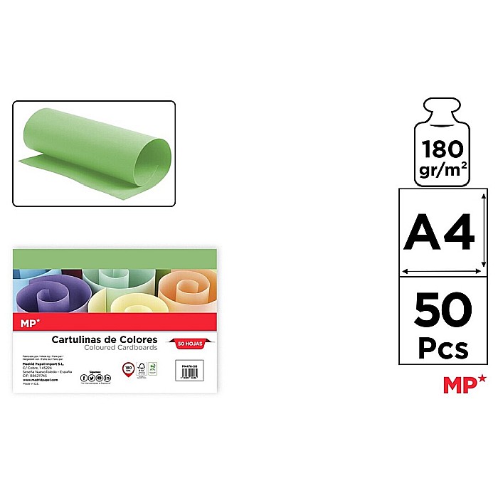 CARTON COLOR IPB A4 180GR 50/SET VERDE FISTIC PN476-50 [1]