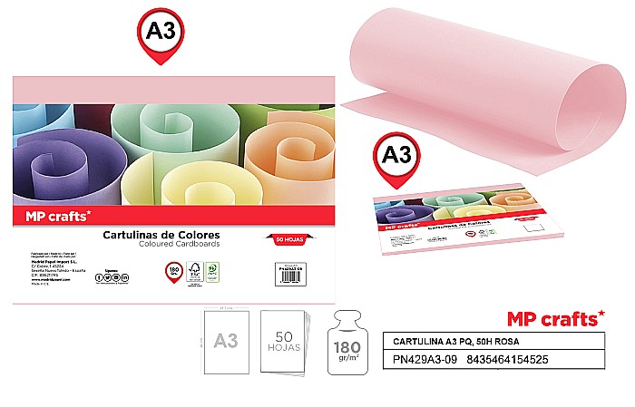 CARTON COLOR IPB A3 180GR 50/SET ROZ PN429A3-09 [1]