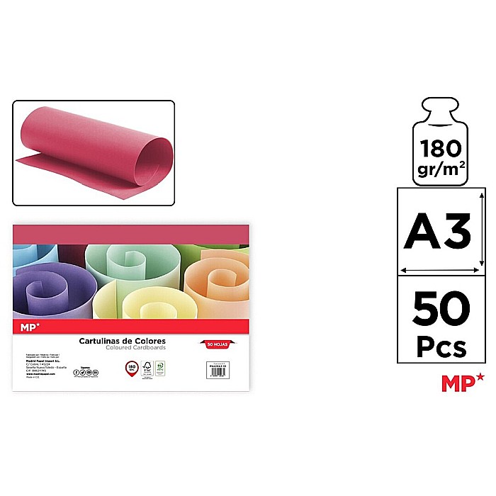 CARTON COLOR IPB A3 180GR 50/SET FUCSIA PN429A3-10 [1]