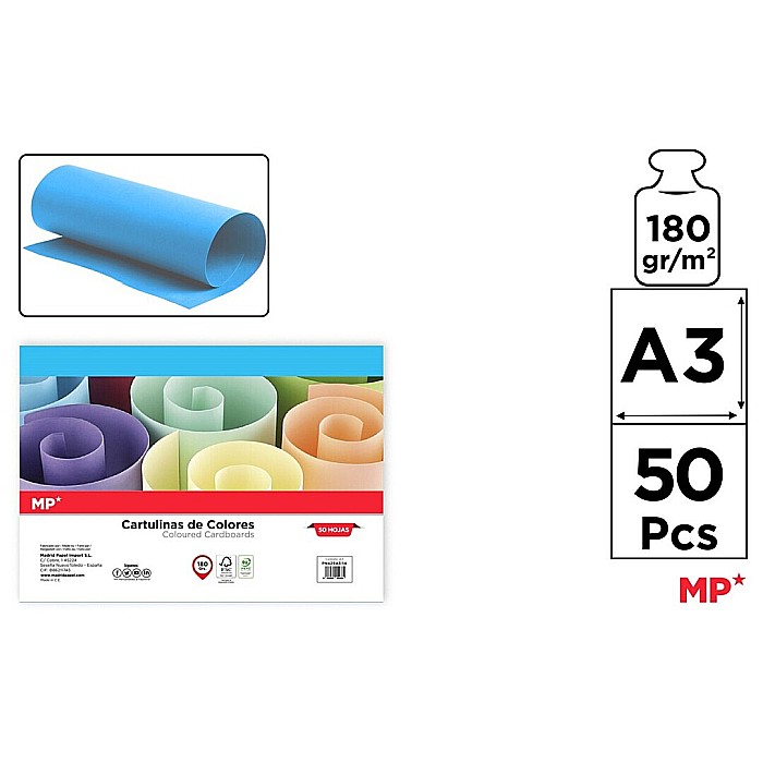 CARTON COLOR IPB A3 180GR 50/SET ALBASTRU DESCHIS PN429A3-14 [1]