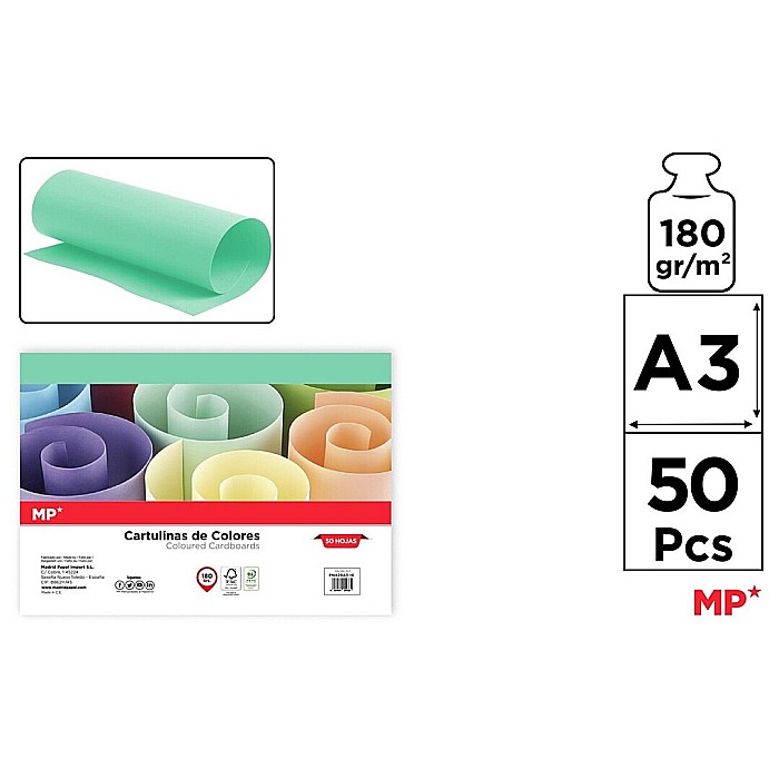 CARTON COLOR IPB A3 180GR 50/SET VERDE PN429A3-16 [1]