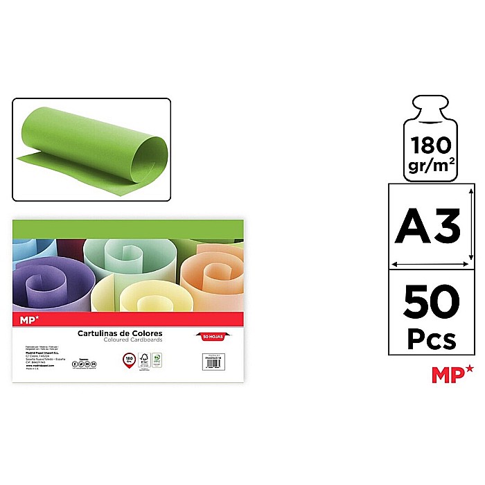 CARTON COLOR IPB A3 180GR 50/SET VERDE IARBA PN429A3-18 [1]