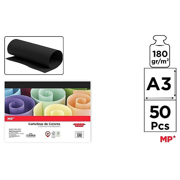 CARTON COLOR IPB A3 180GR 50/SET NEGRU PN429A3-21 [1]