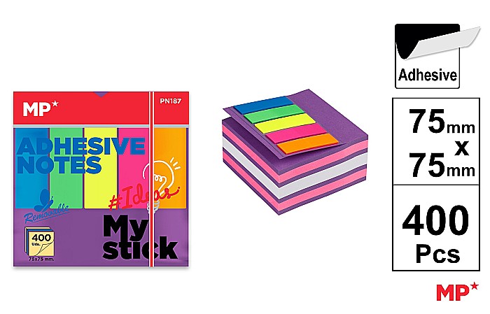 POST IT CUB IPB 75*75MM CU STICK INDEX STEAG 400/SET CULORI INTENSE PN187 [1]