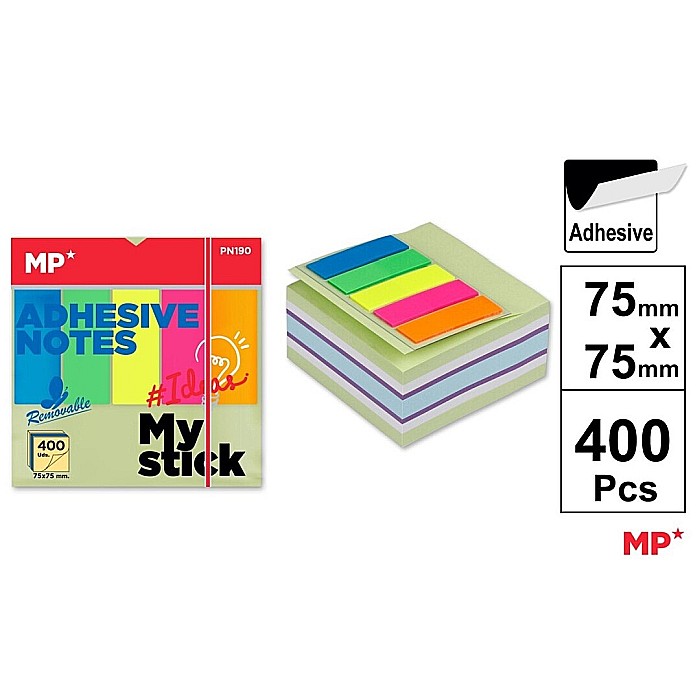 POST IT CUB IPB 75*75MM CU STICK INDEX STEAG 400/SET CULORI PALE PN190 [1]