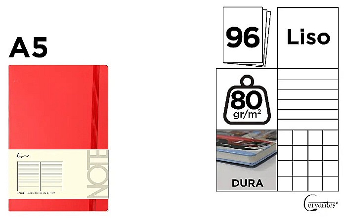 NOTES IPB A5 CERVANTES CU ELASTIC 96F ROSU, LINII, PATRATELE SI VELIN PB647 [1]