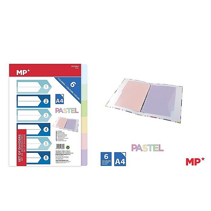 SEPARATOARE INDEX PLASTIC IPB A4, 1-6, 6 CULORI/SET PASTEL PC119CP [1]
