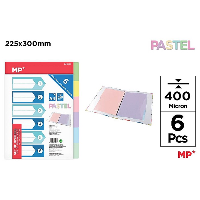 SEPARATOARE INDEX PP IPB A4, 1-6, 6 CULORI/SET PASTEL PC118CP [1]