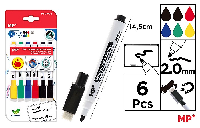 MARKER WHITEBOARD IPB 6 markere whiteboard, cu burete de sters, capac magnetic, PE128-02 [1]