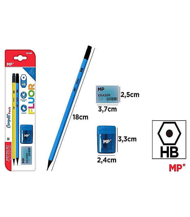 SET DE SCRIS IPB 2 CREIOANE CU RADIERA HB + RADIERA + ASCUTITOARE FLUO PA668 [1]