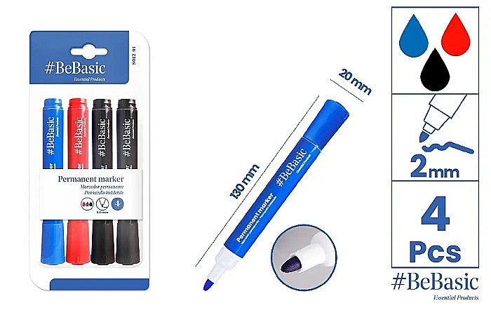 MARKER PERMANENT BeBasic 2.0MM 4/SET 3 CULORI S012-01 [1]