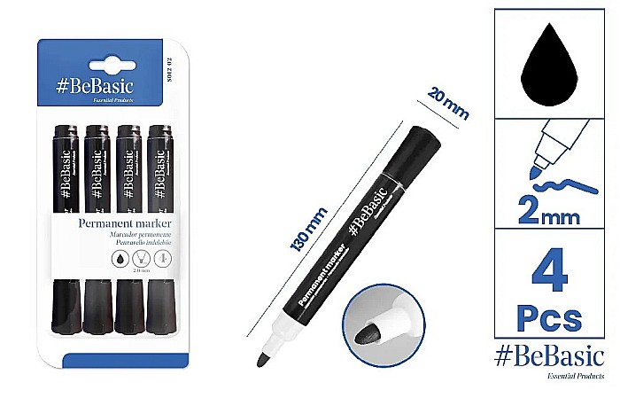 MARKER PERMANENT BeBasic 2.0MM 4/SET NEGRU S012-02 [1]
