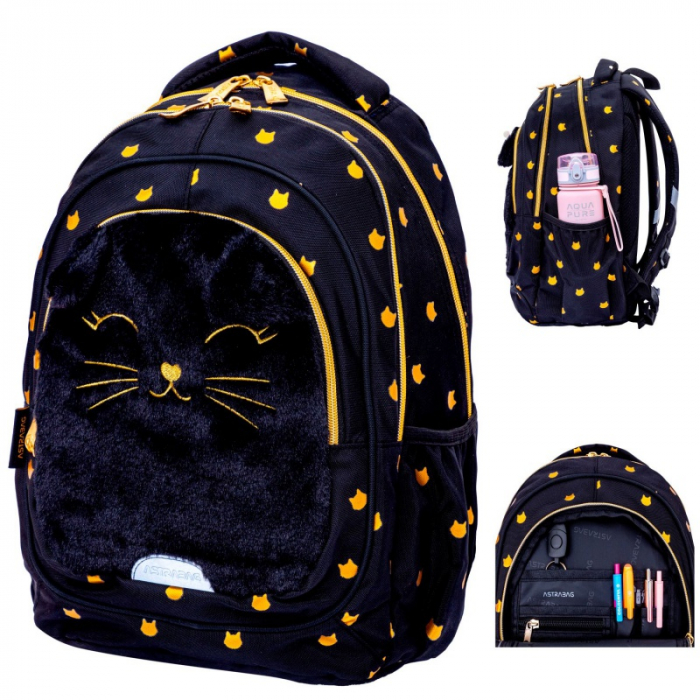 AS RUCSAC SCOLAR 3 COMPARTIMENTE ASTRABAG FLUFFY KITTY BLACK AB330 502025021 [7]