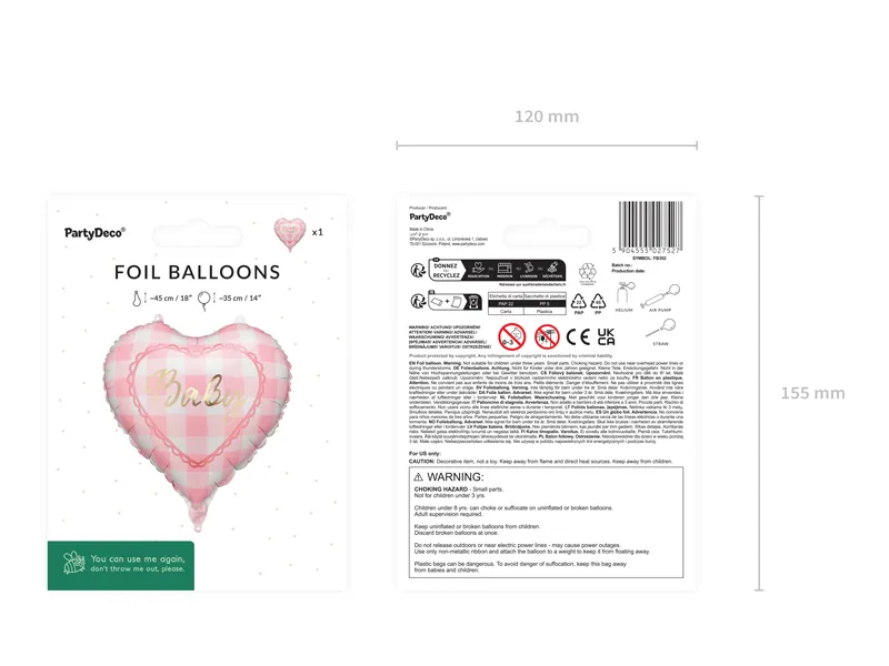 Balon Folie Inimă Baby 35cm Roz FB352 - [3]