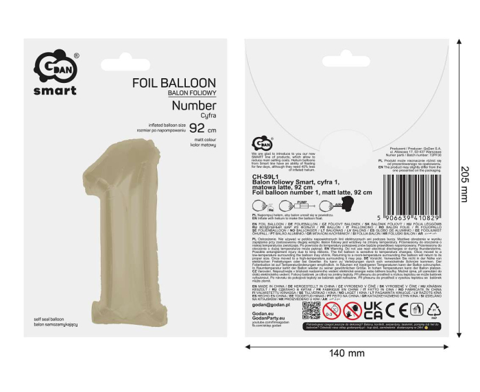 Balon Folie Cifra 1 Matt Latte 92cm GoDan [2]