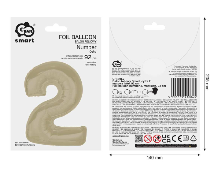 Balon Folie Cifra 2 Matt Latte 92cm GoDan [3]