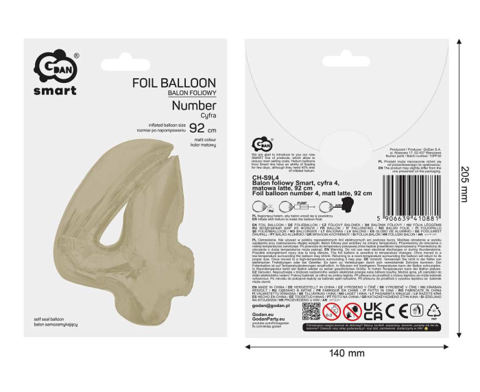 Balon Folie Cifra 4 Matt Latte 92cm GoDan [3]